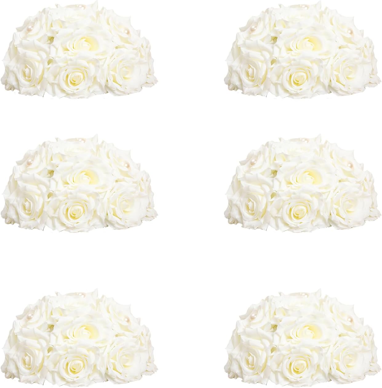 Flower Centerpieces for Wedding Tables: 6 Pcs 9.5 inch Diameter Pearl Inlaid White Silk Rose Artificial Flower Ball for Weddings Party Birthday Bridal Shower Decorations