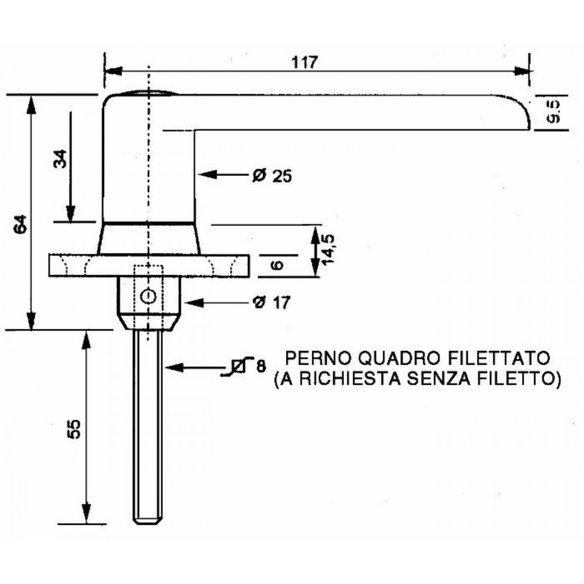 Ama Maniglia Universale per Cabina Trattori in Zama con Serratura – Lunghezza 117 mm, Perno Quadro Filettato 8 mm, Colore Nero, Made in Italy