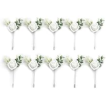 White Rose Boutonnieres 10 Pack Artificial Lapel Pins for Wedding Groom Groomsman
