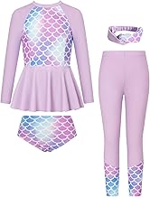 GRACE KARIN Mädchen 4-Teiliger Badeanzug Set Meerjungfrau Badeanzug Rash Guard Bademode 5-12 Jahre