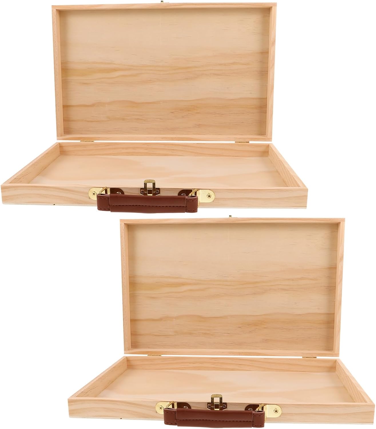 2pcs Portable Wood Painting Tool Box for Artists, Compact Beige