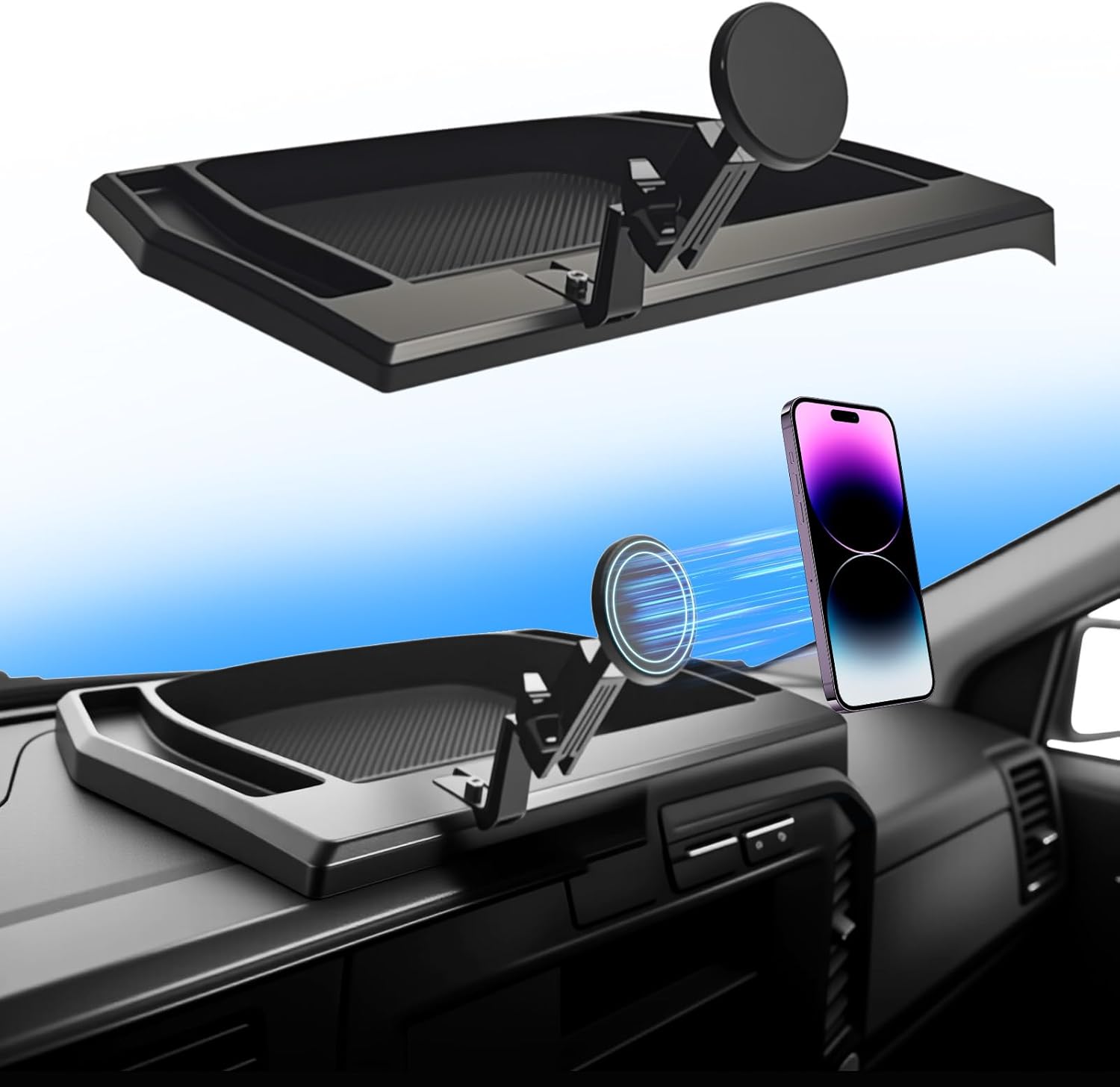 Magnetic Phone Mount for 2023-2026 Ford F250 F350 F450 Super Duty(Without Dashboard-Top Speaker) Dash Phone Holder with Tray Car Phone Stand Truck Accessories