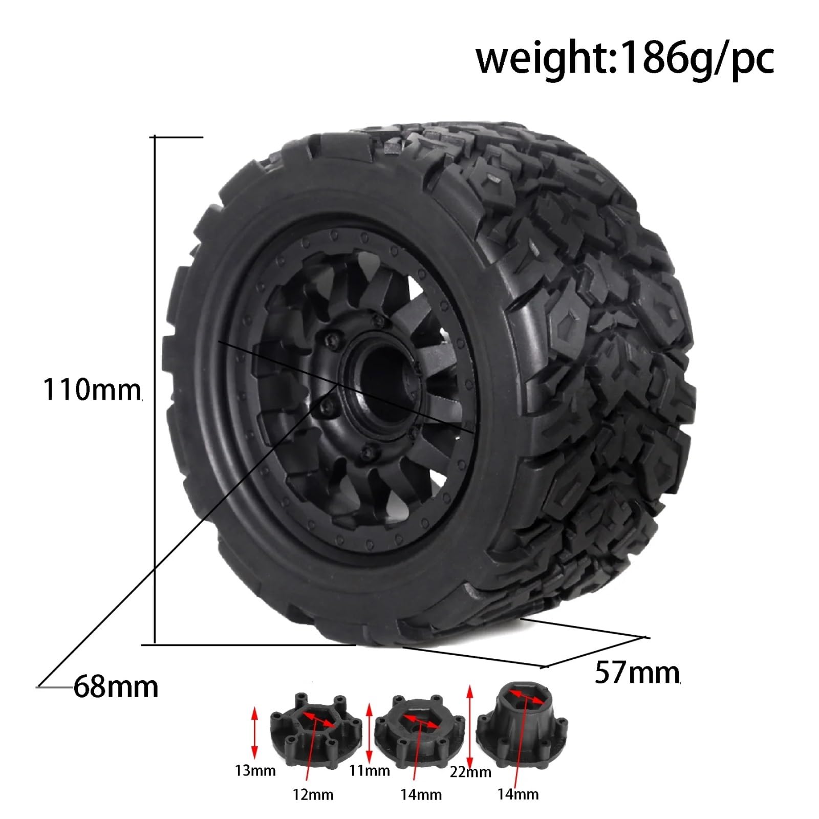 Per Traxxas Per Maxx Per Arrma Per Granite Per Kraton Per Outcast Per Tamiya Per Losi 1/10 4 Pezzi Mostro Stunt Truck Pneumatico Esagonale Ricambi Modellini RC