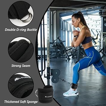 Flintronic Ankle Straps for Cable Machine, Gym Cuffs with Double Stainless Steel D-Ring, Gym Ankle Cuff with Adjustable Neoprene, Muscle Shaping for Men and Women