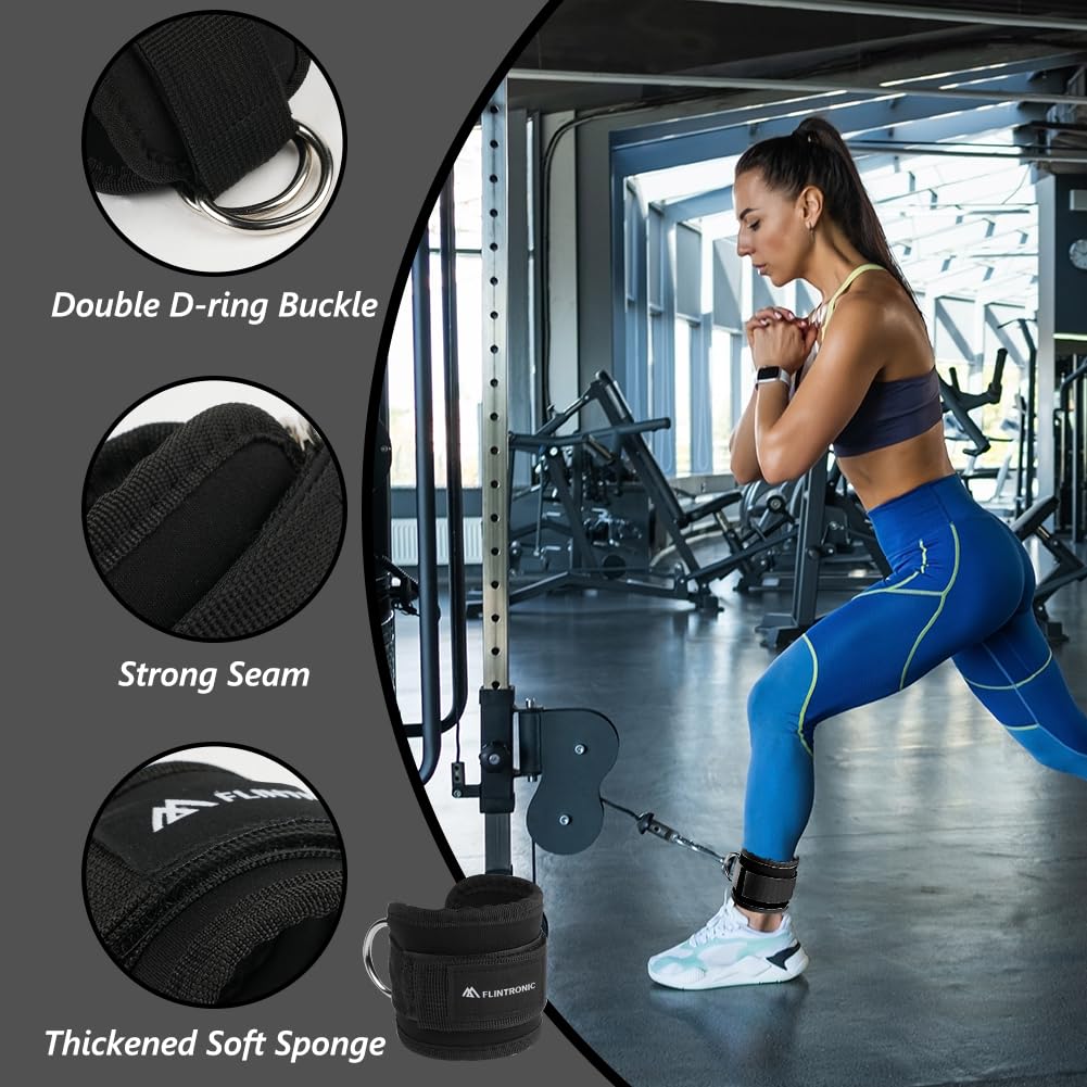 flintronic Sangle Cheville Musculation Poulie, Sangle de Cheville Réglable Gymnastique, Sangles Musculation avec Double Anneau D, Ankle Straps, Accessoires pour Fitness, Sport, Gym, Exercice, Tirage