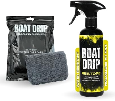 Restore + 2 Soft Microfiber Pads - 16oz Interior & Exterior Boat Cleaner with UV Protection - Restores, Protects Trim, Vinyl, Plastic, Dashboard, Seats - Water-Resistant, Made in USA