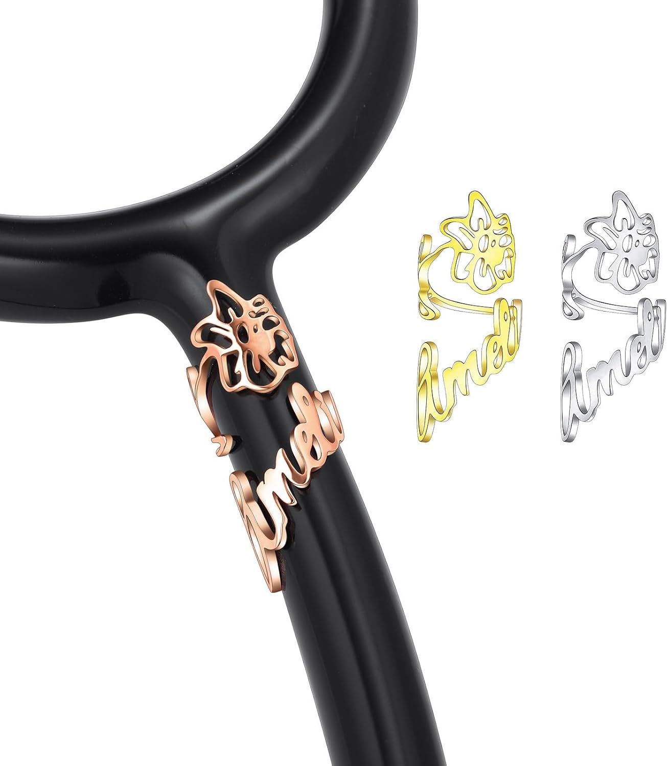 INBLUE Personalized Stethoscope Charms for Nurse Stainless Steel Engraved Name ID Tag with Symbol Stethoscope Accessories Gift for Doctor - Style A2