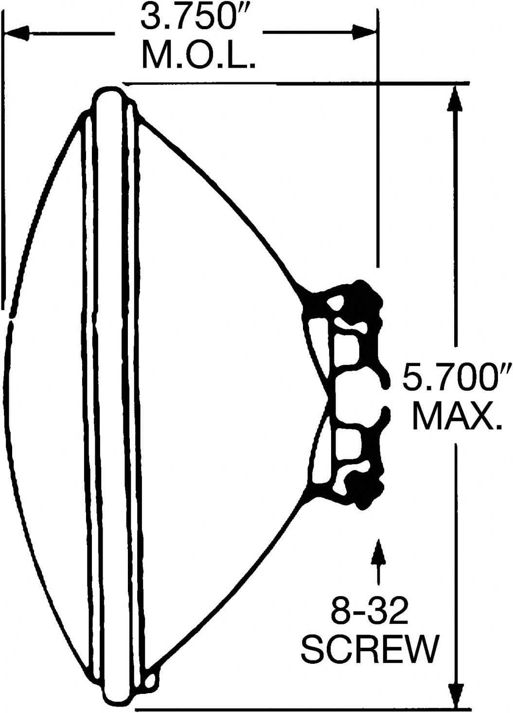 Technical diagram illustrating the dimensions of the Wagner Lighting 4007 Multi-Purpose Light Bulb, including maximum overall length (M.O.L.) and height.
