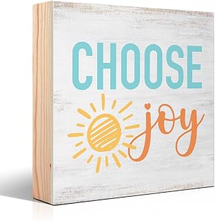 Choose Joy Wood Sign, Positive Home Office Desk Decor for Workplace Shelf Counter Table, Christian Farmhouse Art for Home, Motivational Display Gifts for Women Sisters Friends Girls Coworkers