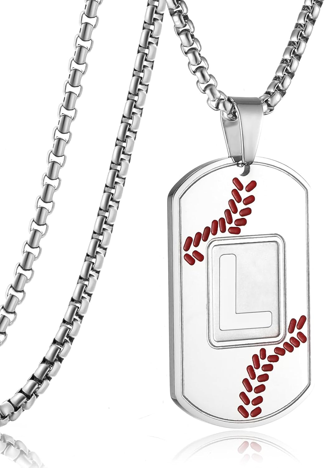 RWQIAN Baseball Necklace for Men,Initial A-Z Dog Tag Necklace for Men,Baseball Athletes Accessories Personalized Military Pendant 24 Inch Chain,Graduation Necklace for Father's Day Gifts