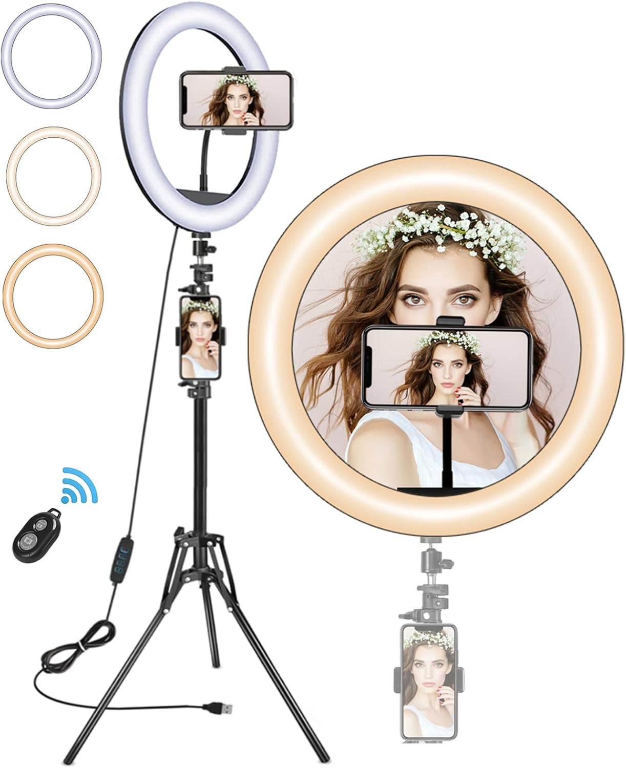 Blасk Frіdау - 70% оƒƒ Ring Light (10.3 inch) with Tripod Stand (60 inch) and 【2 Phone Holders】 for Selfie/Video Recording/Makeup/Live Stream, Turimon LED Halo Light Ring with Controller Compatible with iPhone & Android
