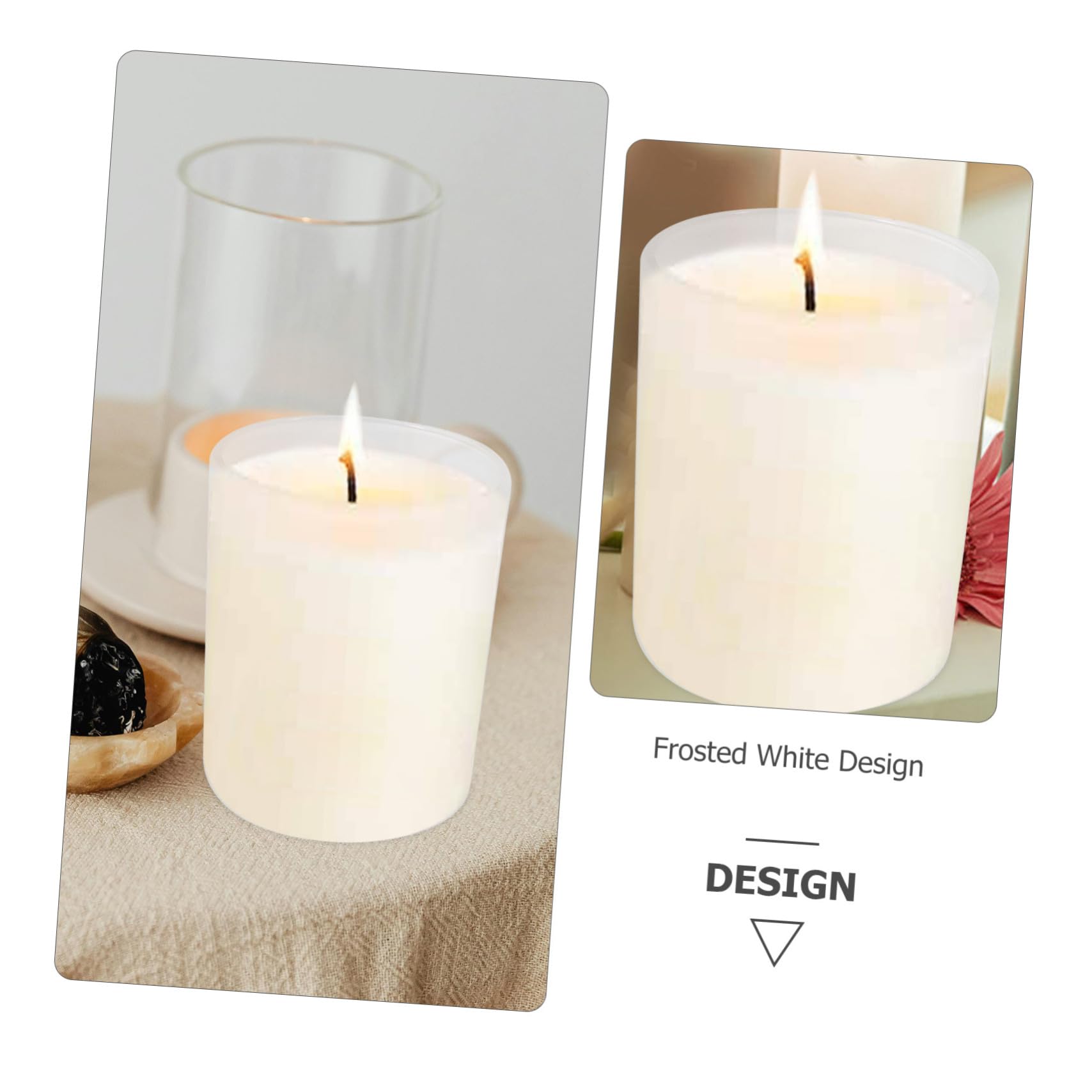 Set di 4 Bicchieri per Candele Smerigliati in Vetro e Legno 400ml | Finitura Opaca Raffinata, Forma Cilindrica, Facile da Pulire, Stabilità e Bilanciamento