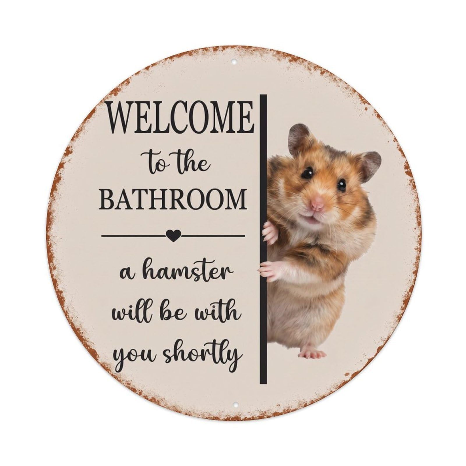 Vintage WELCOME To The BATHROOM Hamster Metal Tin Sign