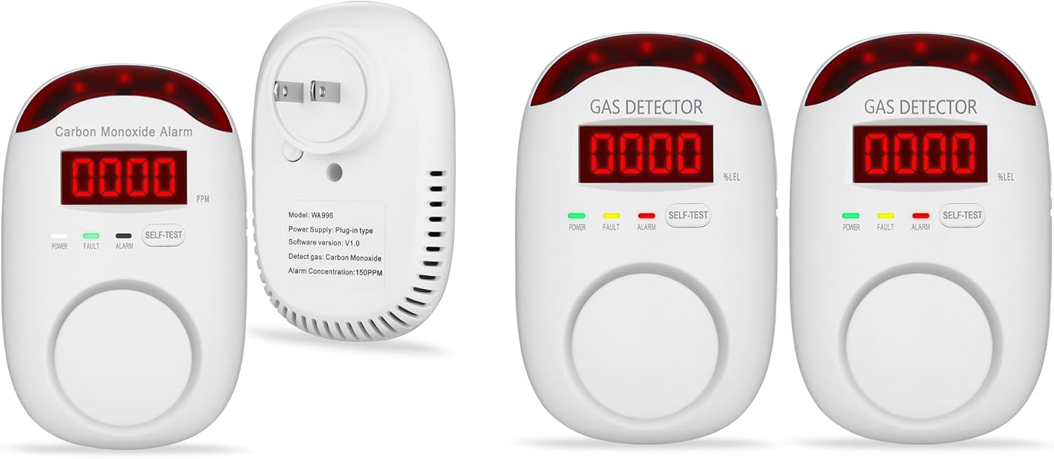 Carbon Monoxide Detector Plug in + 2 Packs Gas Detector & Alarm Plug in