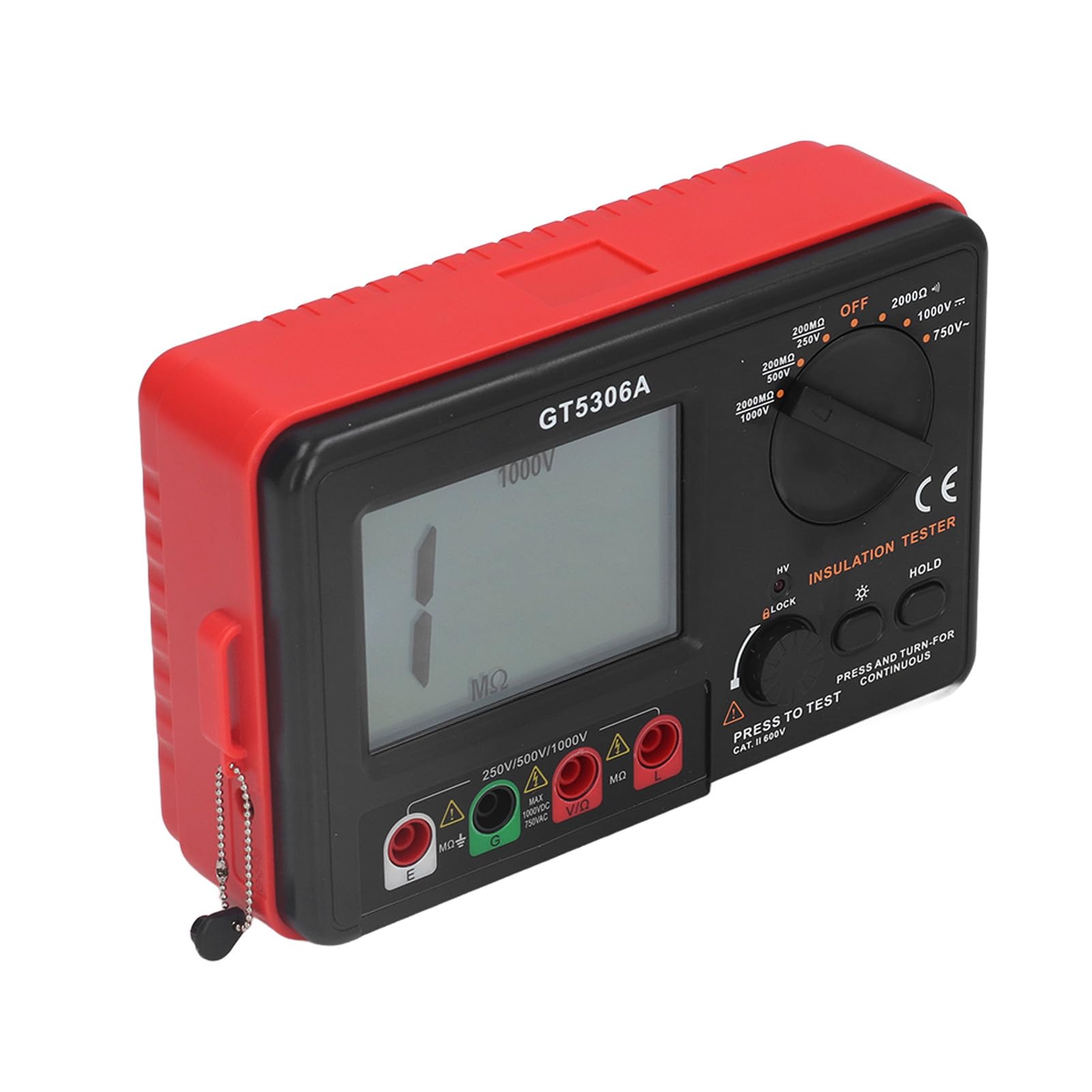 per tester di isolamento, display digitale con blocco dati e allarme, per misurazione CA/CC, megaohmmetro portatile con avviso di alta tensione
