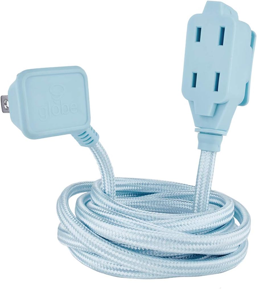 Designer Series 9-ft Fabric Extension Cord, 3 Polarized Outlets, Right Angle Plug, 125 Volts, Metallic Blue,22891