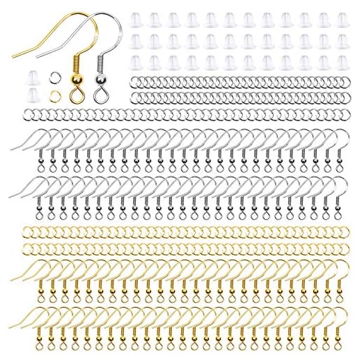 Hypoallergenic Earring Hooks, Thrilez 600Pcs Earring Making Kit with Hypoallergenic Earring Hooks, Jump Rings and Clear Rubber Earring Backs for DIY Jewelry Making (Silver and Gold)