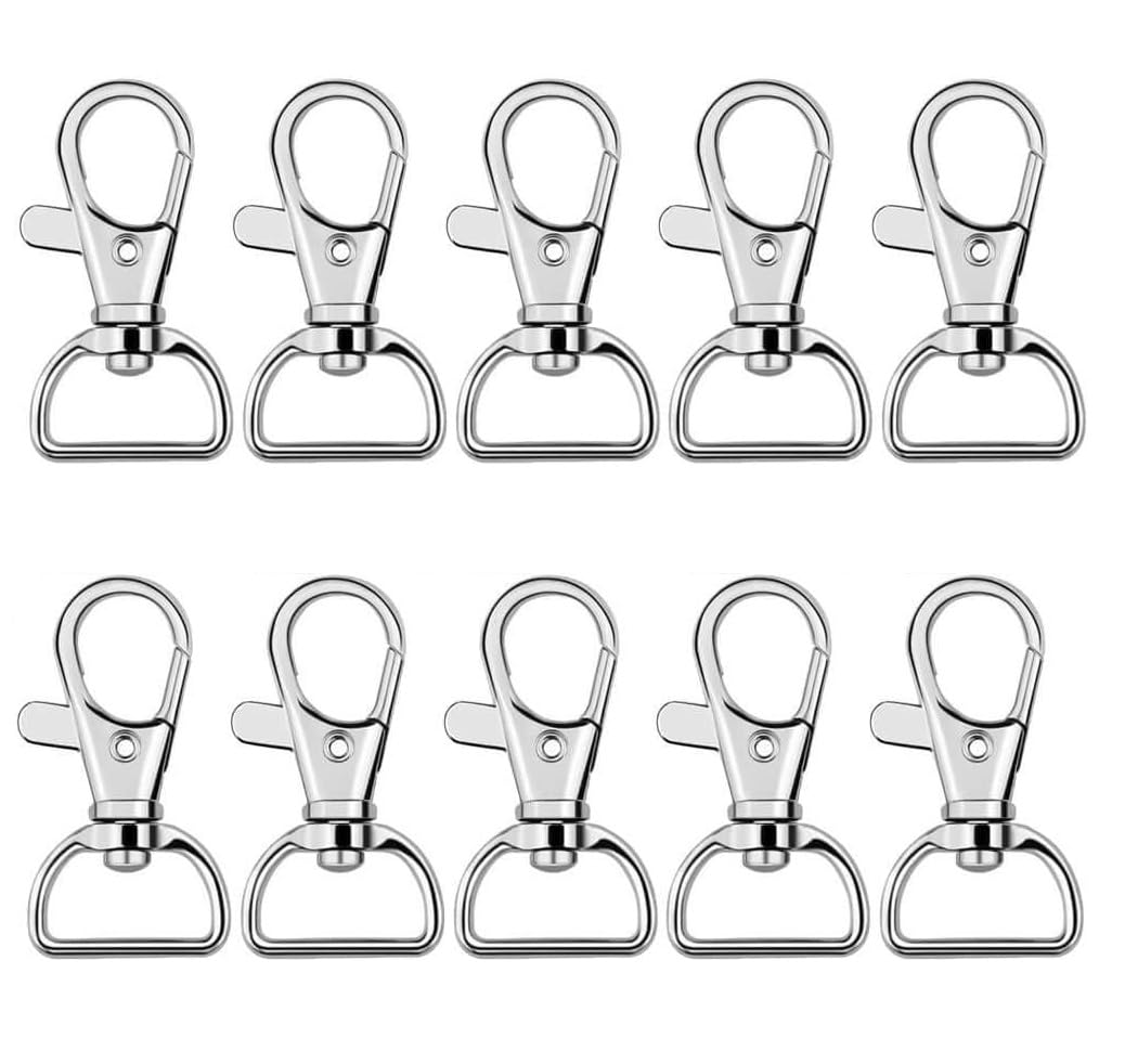 Q1 Beads 10 Pack Steel 40x20 mm Lobster Claw Clasps - Wide 3/4 Inch D Ring - 360° Swivel Trigger Snap Hooks - Great for DIY Lanyards, Keychain Clasps - Swivel Hooks for Purses by Specialist ID Card