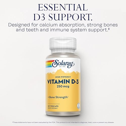 Miniatura 3 de SOLARAY Vitamina D3 10000IU (250 mcg) - Vitamina D de alta potencia - con VIT D3 como colecalciferol - Huesos fuertes y suplemento de apoyo