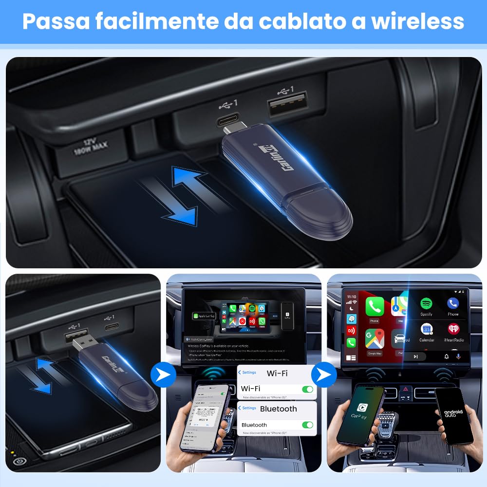 Carlinkit MINI SE Pro CarPlay Wireless e Android Auto Wireless 2 in 1,per Converti carplay&Android auto cablato in wireless carplay&Android auto adapter, per Car Modelli 2016+