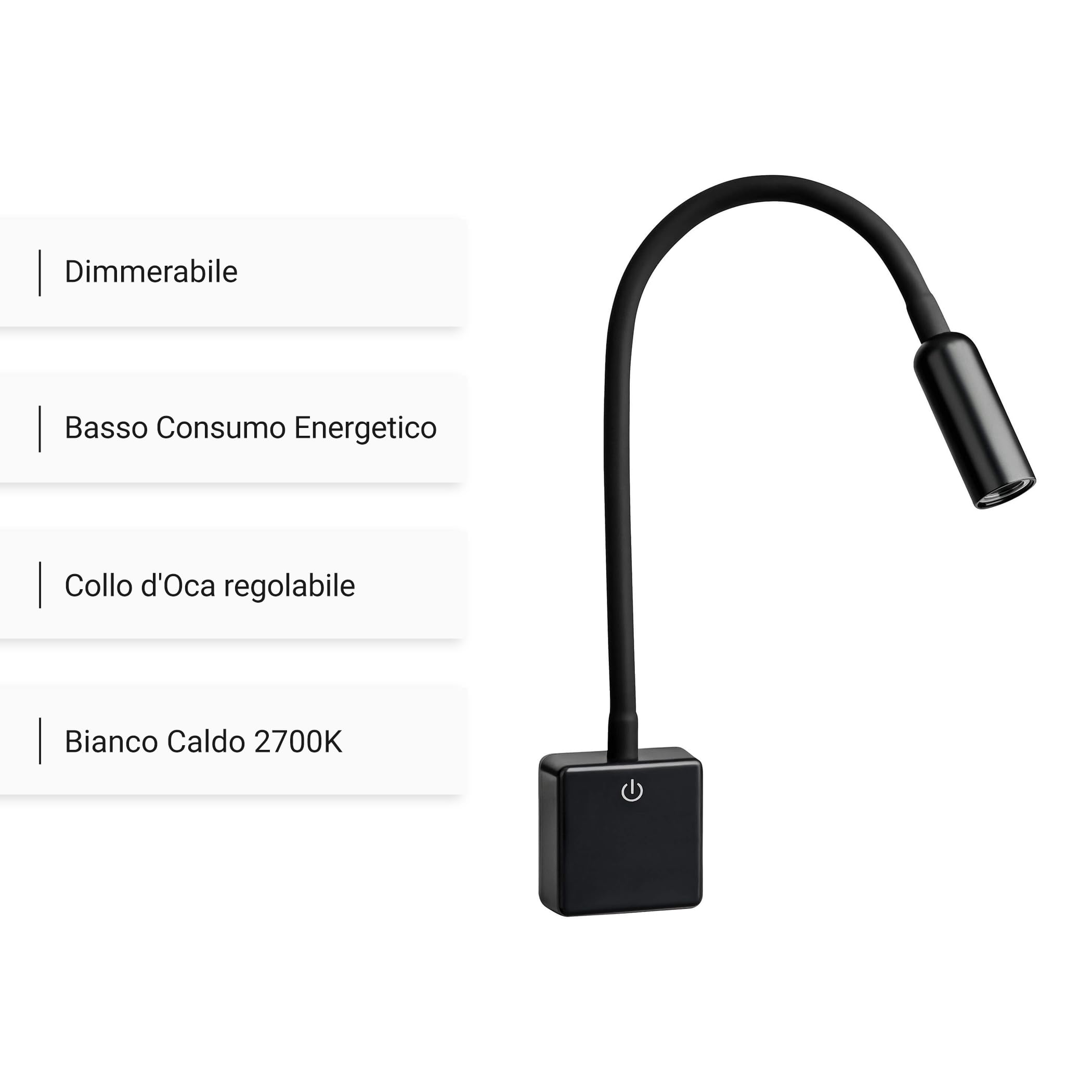 SEBSON Luce Notturna LED da Presa - Set da 2, dimmerabile, flessibile, 4W | Bianco neutro 4000K, Applique da Parete - Lampada da Lettura con Spina