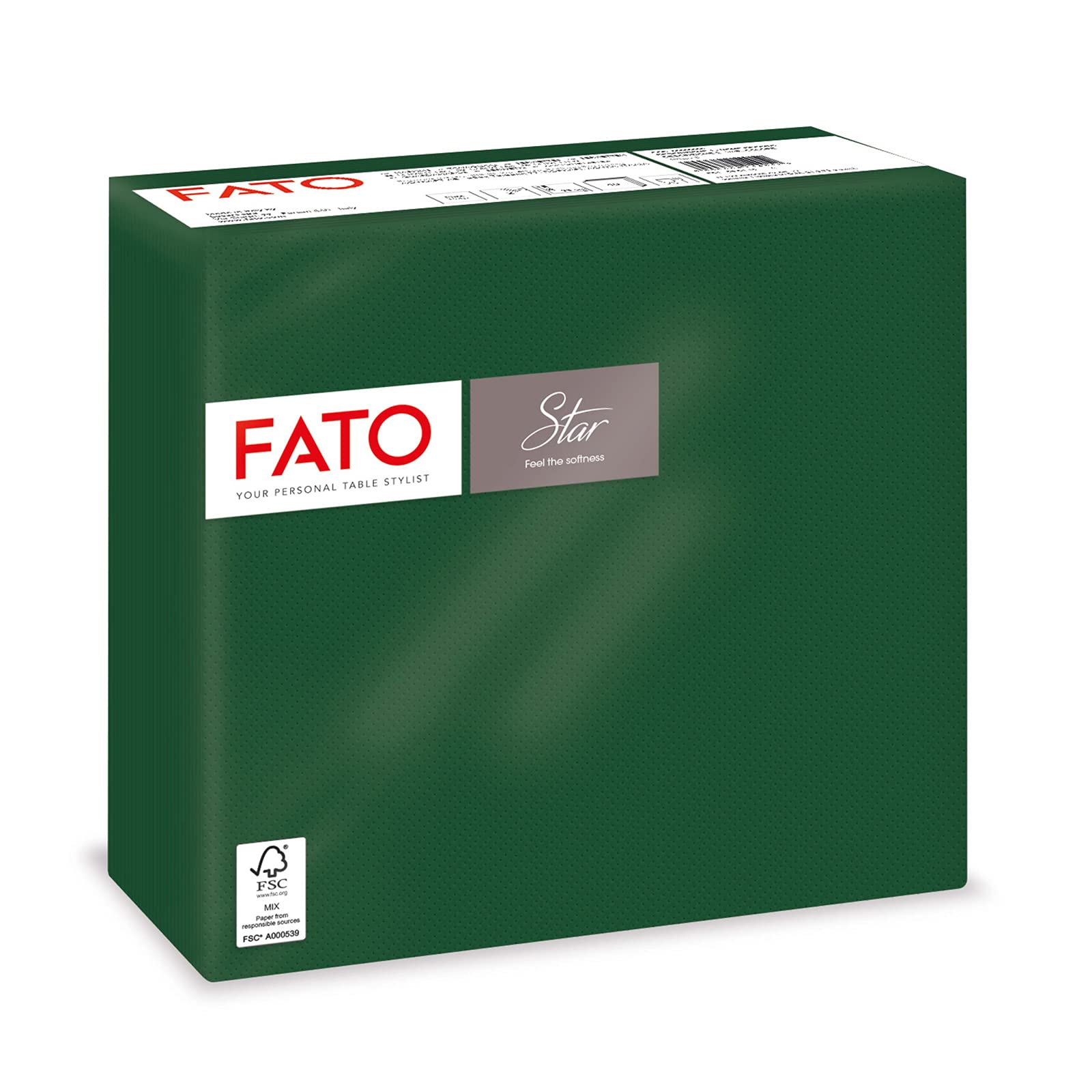 Fato - Disposable Paper Napkins, Softness and Softness, Pack of 40 Napkins, Size 38x38 Folded in 4, 2 ply, Colour Forest Green, Paper 100% Pure Cellulose, FSC Certified