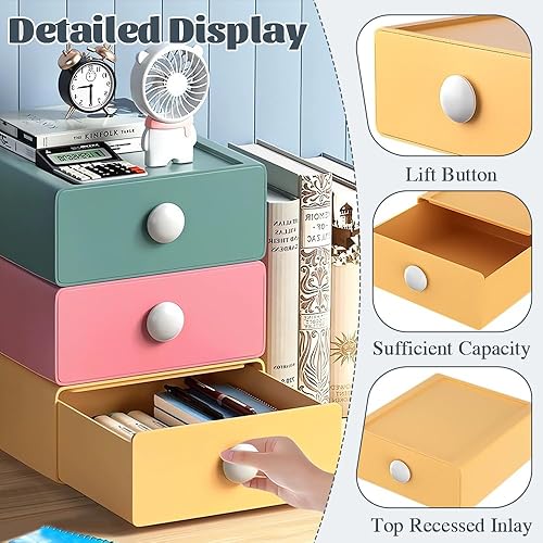 Miniatura 3 de Organizador de escritorio de 2 piezas, cajas de almacenamiento apilables con 2 cajones de plástico, cajones organizadores de escritorio con 2