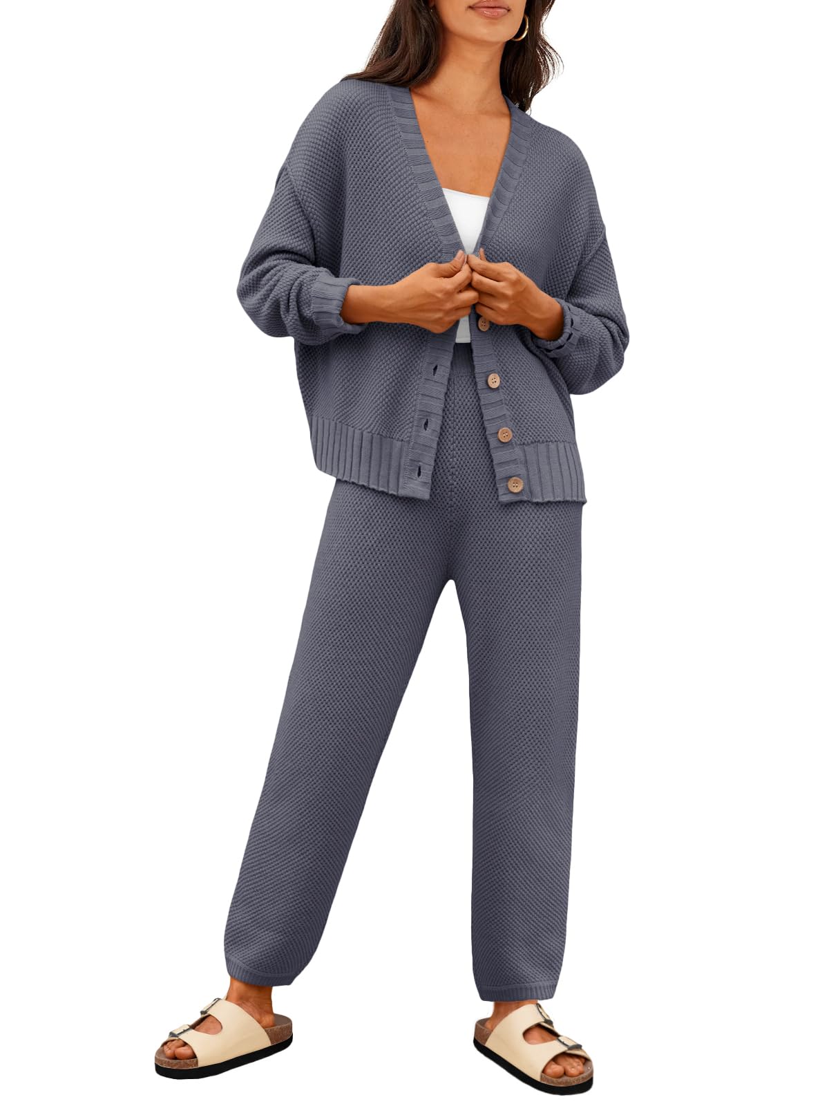 Photo 1 of LILLUSORY Womens 2 Two Piece Lounge Sets Sweater Matching Loungewear 2026 Fall Winter Fashion Airport Outfits Travel Clothes Trendy Cozy Comfy Cardigan Pant Sweat Suit Clothing Sweatsuit