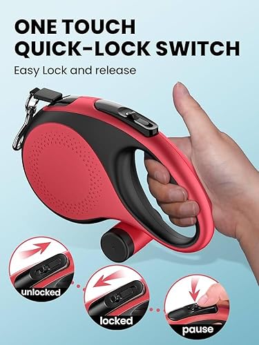 Miniatura 4 de ESPIDO - Correa retráctil para perro, correa larga para perros, cable resistente de 26 pies para perros pequeños a grandes de hasta 110 libras, 360