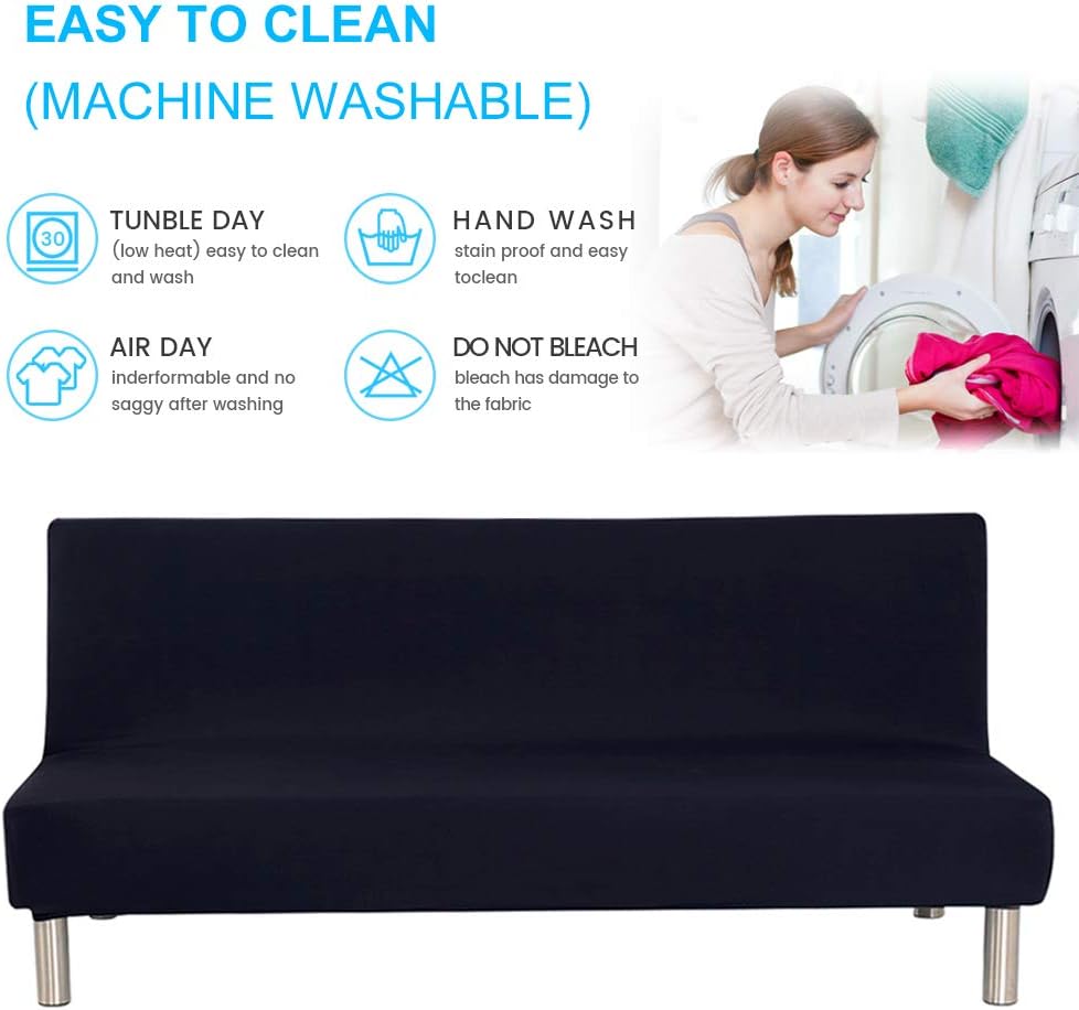 ELE ELEOPTION Futon Cover Armless Sofa Slipcover Stretch Sofa Bed Cover Protector Without Armrests Elastic Spandex Modern Simple Mattress Folding Couch Shield Sofa Cover Machine Washable(Black) : Home & Kitchen