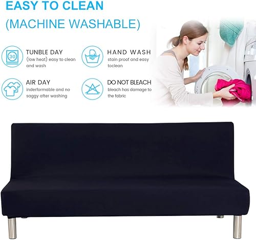 Miniatura 4 de ele ELEOPTION Funda de futón sin brazos, funda elástica para sofá cama, protector sin reposabrazos, elástico de elastano, moderno, simple, plegable,
