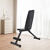 Banco de Musculação Ajustável e Dobrável - Suporta até 120kg, Encosto com 5 Posições, Estrutura Triangular Reforçada, Assento Largo e Apoio de Pés Regulável