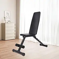 Banco de Musculação Ajustável e Dobrável - Suporta até 120kg, Encosto com 5 Posições, Estrutura Triangular Reforçada, Assento Largo e Apoio de Pés Regulável