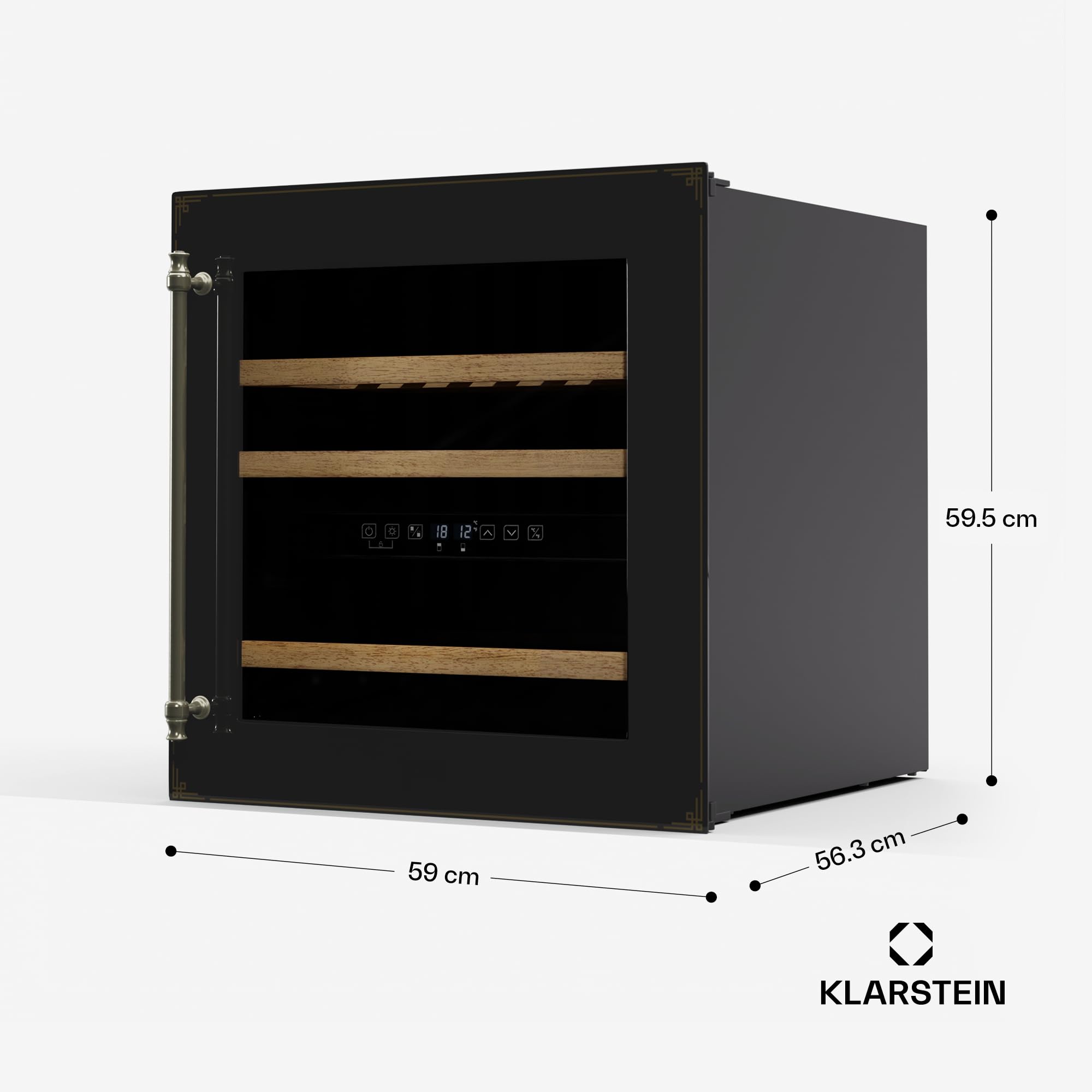Klarstein Vinsider Victoria 36 - Cantinetta per Vini, 36 Bottiglie, Doppia Temperatura 5-22°C, Touch Control, LED, Silenziosa: 41 dB, Protezione UV, Da Incasso, Nero
