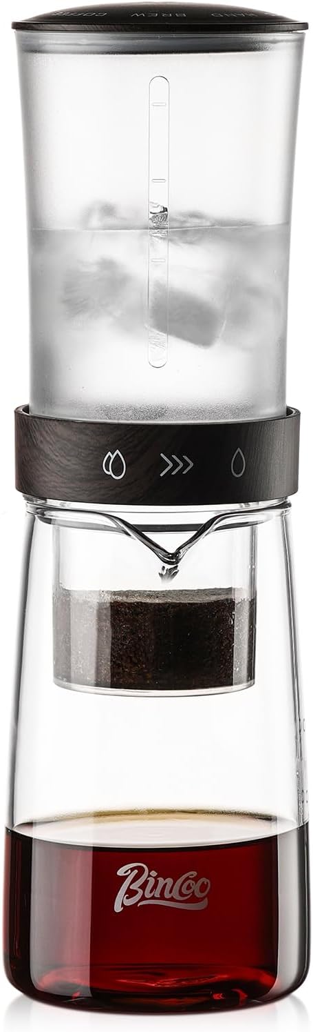 Cold Brew Coffee Maker 450ML, Ice Drip Coffee Brewer,Slow Drip Coffee Maker with Fine Mesh Filter, Adjustable Water Flow (Dark Brown)