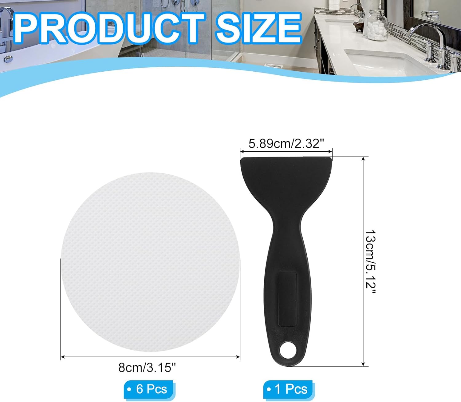 PATIKIL Bathtub Non Slip Stickers, 6 Pack Safety Shower Floor Anti Slip Stickers with Adhesive Decals Scraper for Bath Tub Shower Floor Stair, Clear