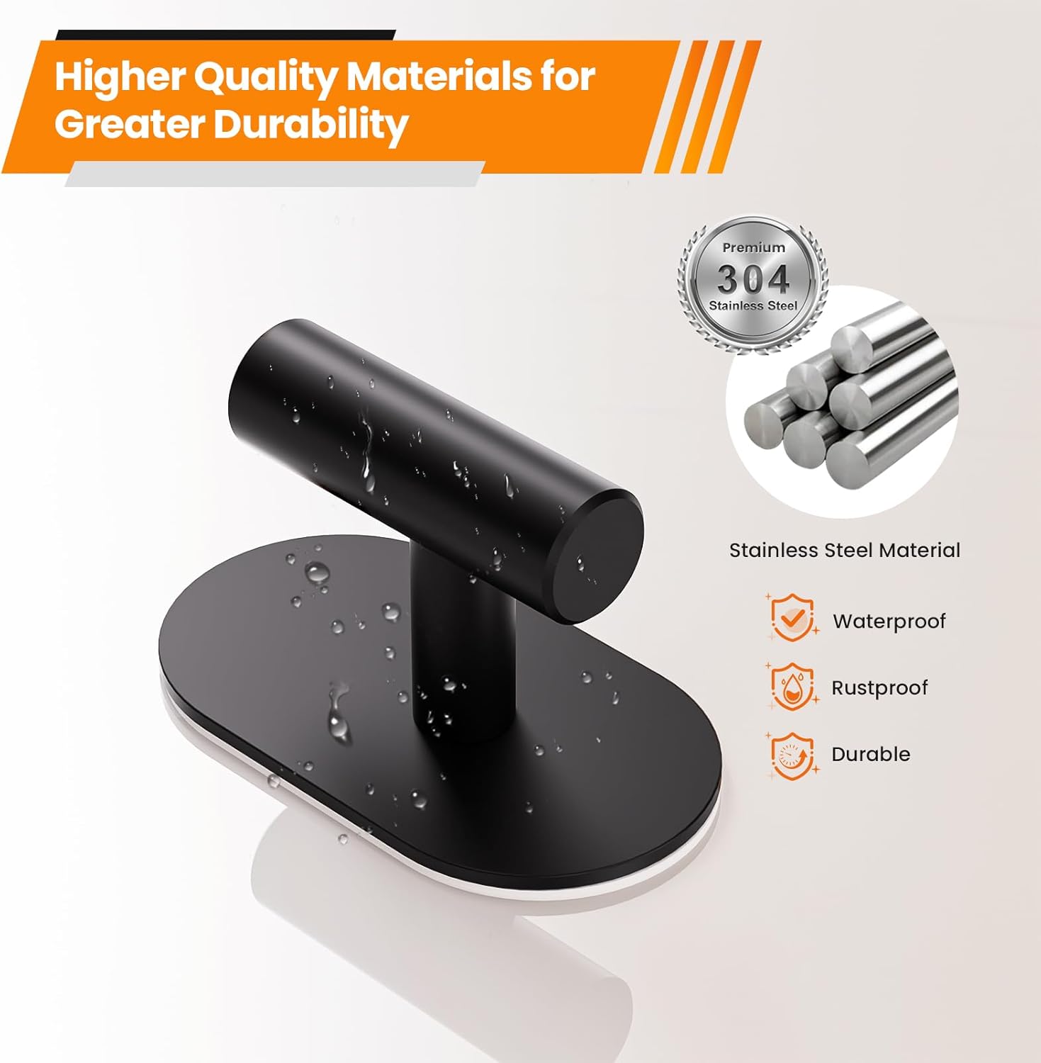 Aikzik Black Adhesive Hooks Heavy Duty, Wall Hooks for Shower, Bathroom, Towel, Coat, Robe, Stainless Steel Hooks for Hanging, Waterproof & Rustproof Sticky Hooks for Walls No Damage- 4 Pack