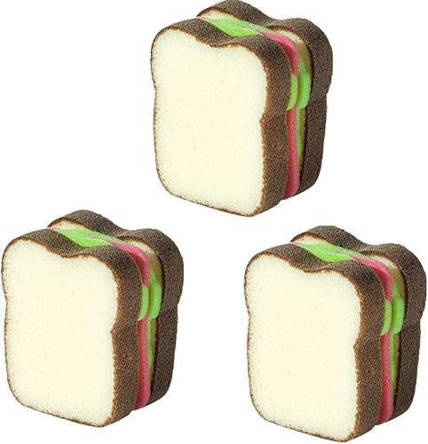 3 esponjas de alta resistencia, esponja en forma de tostada, lindas esponjas de cocina gruesas de limpieza profunda, estilo sándwich para lavar
