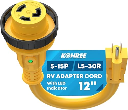 Miniatura 8 de Kohree Adaptador RV de 30 amperios a 110V con protección contra sobretensiones, adaptador de potencia RV de 15 amperios a 30 amperios de 8000 julios