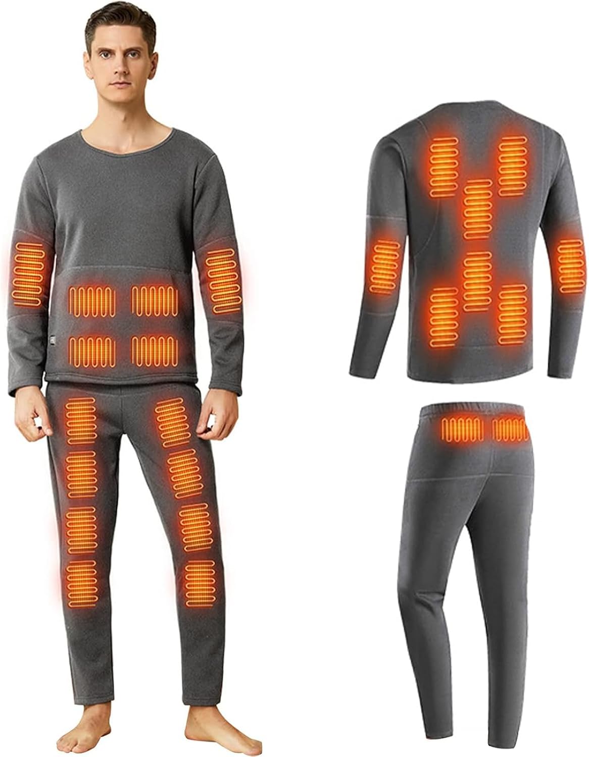Heated Underwear Thermal Set USB Shirt and Pants with 3 Heating Levels 28 -Zones for Winter Fishing Sports