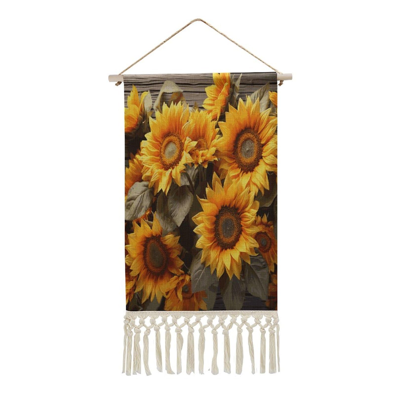 FekiLoot Plants Theme Sunflower Wall Art Print Decor Art Tapestry with Tassel Cotton Linen Hanging Poster Vintage Aesthetic Wall Art Poster Rustic Wall Art Decor for Home Bedroom Living Room Office