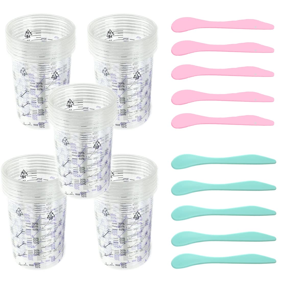 HONGECB YEAP 25 Pieces Paint Mixing Cups, Plastic Mixing Cups, Epoxy Resin Measuring Cups with Graduated Clear Scale with 10 Stirring Sticks, Multifunction