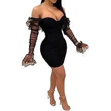 女式性感网布透明泡芙长袖迷你连衣裙 Bodycon 深 V 领拼布派对俱乐部服装连衣裙