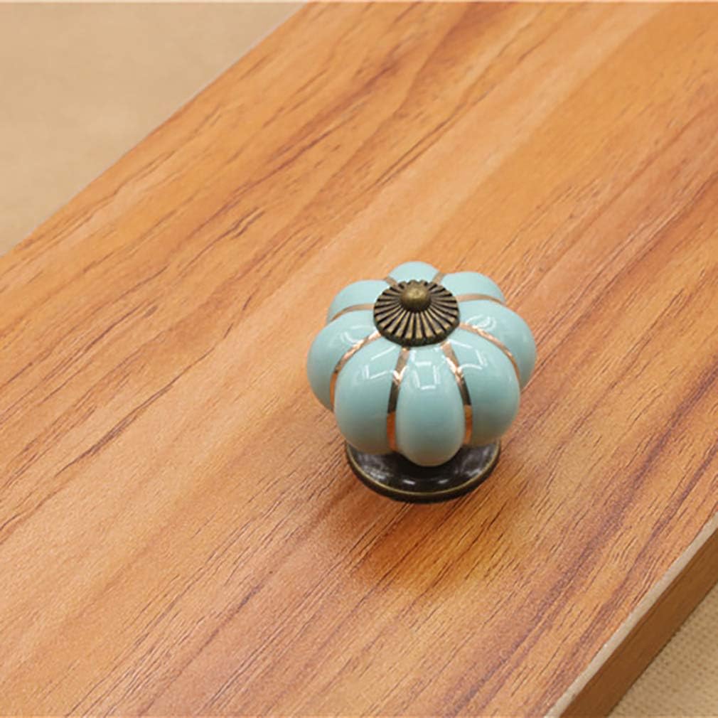 Yusheng 12 Pack Vintage Ceramic Pumpkin Cabinet Knobs, Kitchen Cabinet Drawers Dresser Cupboard Pull Handles Door Pulls with 3 Kinds of Screws (12 Pack, Sky Blue)