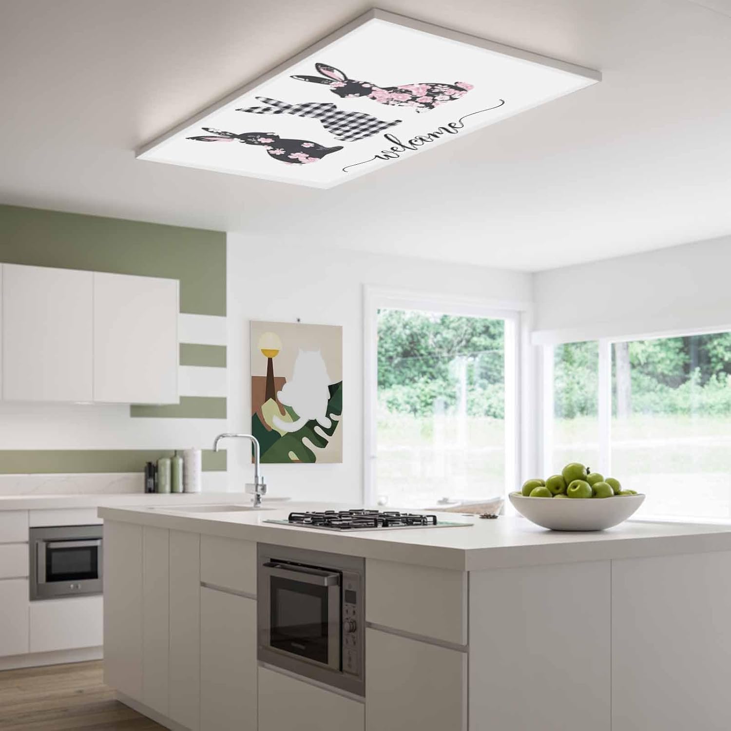 2x4 ft Fluorescent Light Cover for Ceiling Spring Easter Cute Rabbit on White Magnetic Light Filters, Pink Flower Black Plaid Ceiling Lampshades for Home School Office 4Pcs