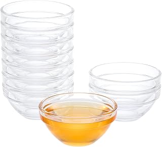 PARBEE 10-Pack 3" Clear Glass Pinch Bowls, 2.5oz Stackable Prep Dishes for Spices, Dipping Sauces, Ice Cream Toppings - Dishwasher, Microwave, Freezer Safe