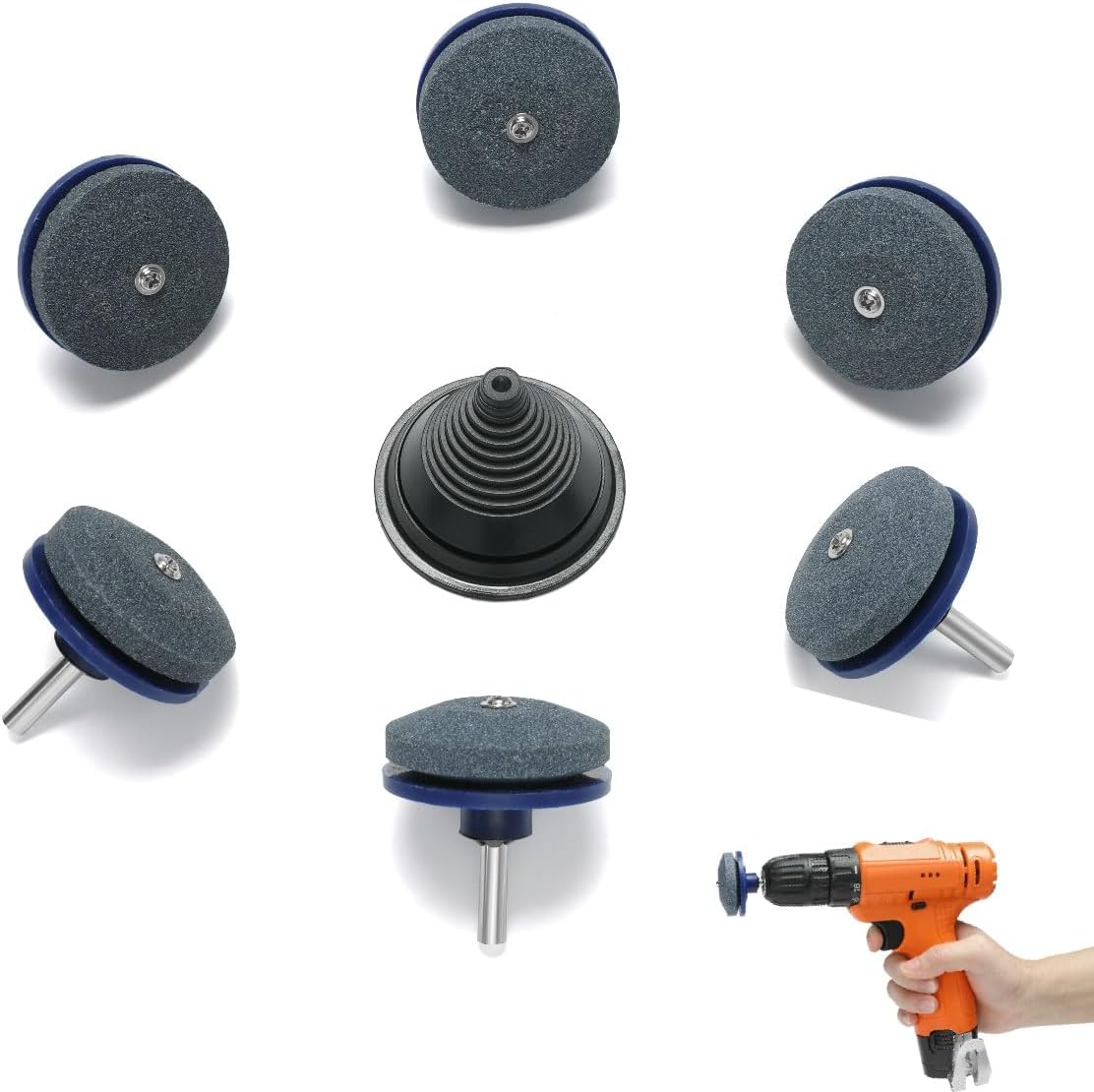 6 Pack Lawn Mower Blade Sharpener & Lawn Mower Blade Balancer for All Lawnmower Blades, Lawnmower Blade Sharpener & Blade Balancer Tool, Garden Tool Sharpener Sharpening Stone for Any Power Hand Drill