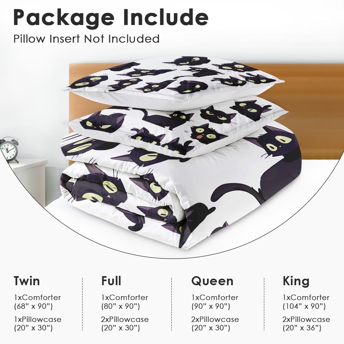 Cute Cat Funny Comforter Set Queen Size Anime Witch Black Includes Comforter & Pillowcase Bedding for All Seasons Kids and Adults Bedroom Bed Decor