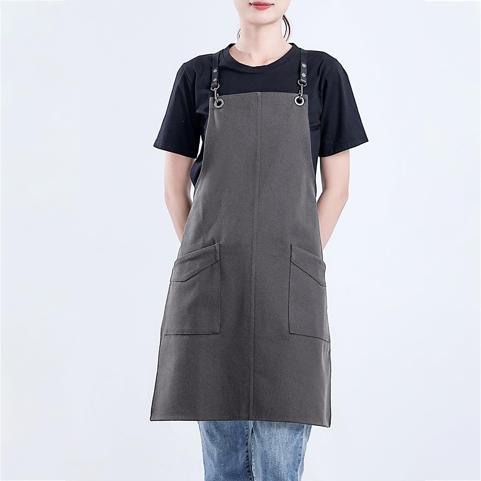 Grembiule da Cucina da Uomo E da Donna, Regolabile, in Tela di Cotone, con Tasche, per Cucinare, Cucinare, Dipingere, Fare Arte, Giardinaggio Brown,One Size