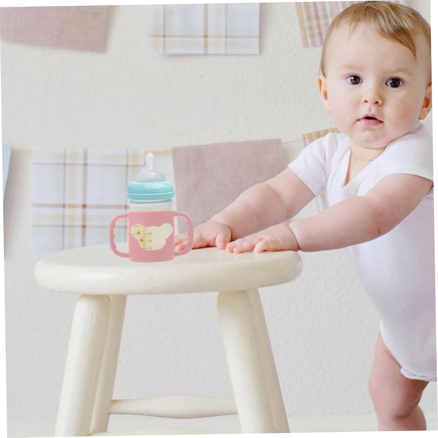 Cabilock 4pcs Bottle Handles Silicone Milk Bottle Holder Comfortable Soft Grip for Small Hands Easy to Clean Dishwasher Safe